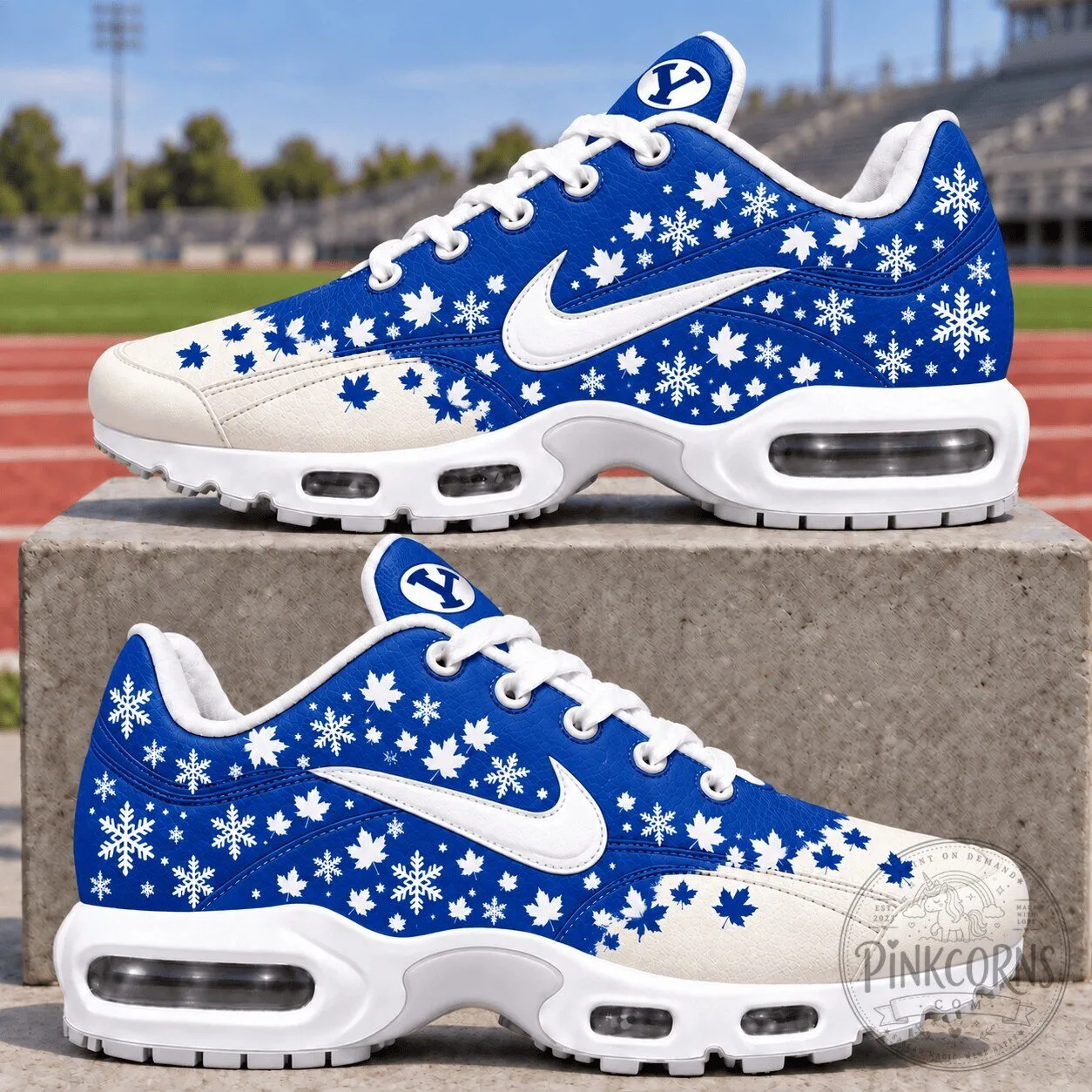 Brigham Young Cougars Fall Maple Leaf Snowflake Pattern Athletic Shoes