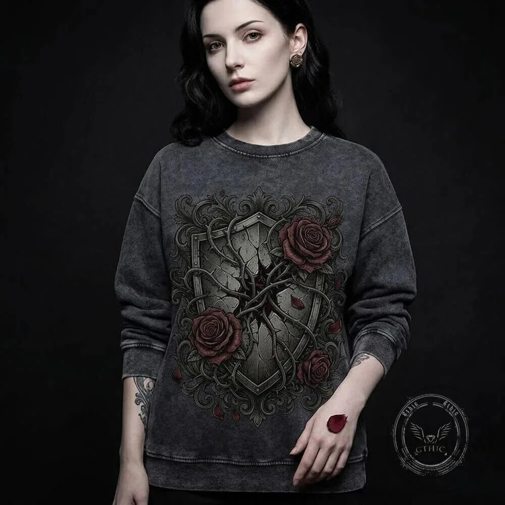 Gothic Rose Shield Vintage Washed Crewneck Sweatshirt