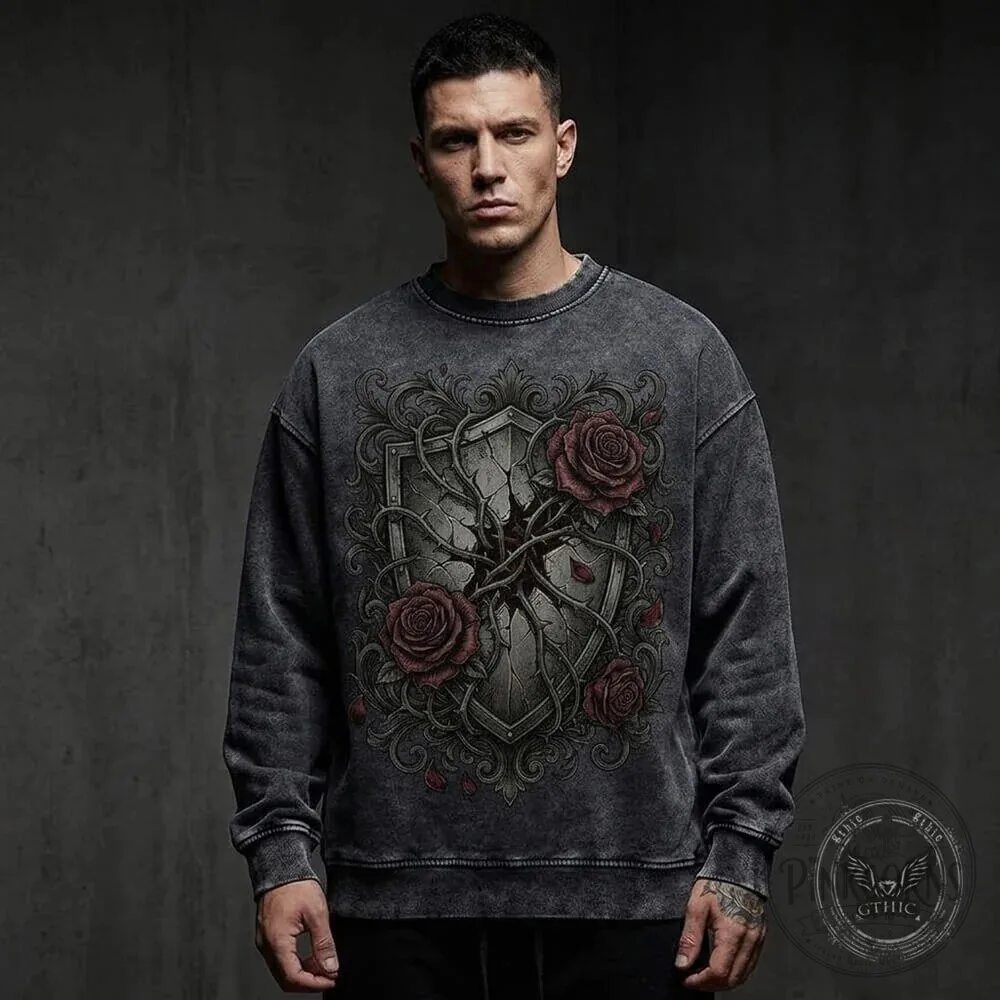 Gothic Rose Shield Vintage Washed Crewneck Sweatshirt 10 Gothic Rose Shield Vintage Washed Crewneck Sweatshirt
