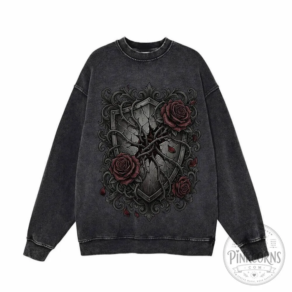 Gothic Rose Shield Vintage Washed Crewneck Sweatshirt 11 Gothic Rose Shield Vintage Washed Crewneck Sweatshirt