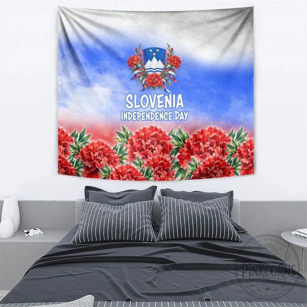 Slovenia Independence Day Tapestry White Lipizzaner Horse Red Carnation Emblem Patriotic Wall Hanging 7 Slovenia Independence Day Tapestry White Lipizzaner Horse Red Carnation Emblem Patriotic Wall Hanging