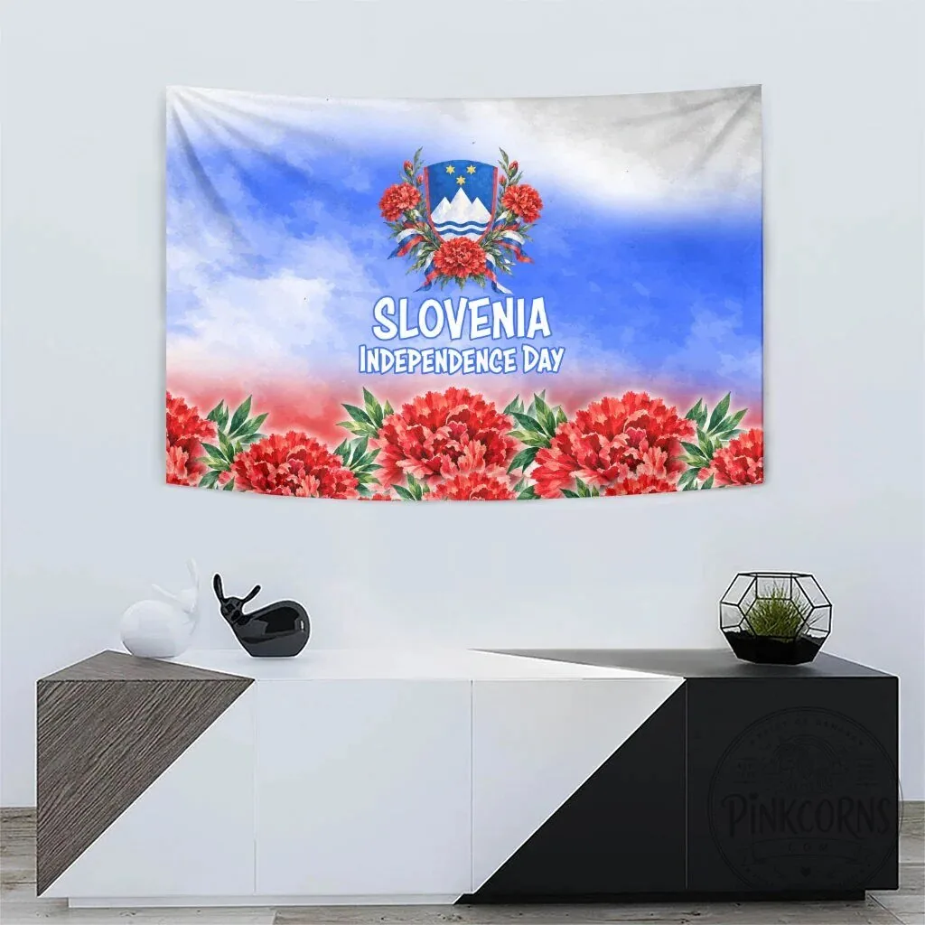 Slovenia Independence Day Tapestry White Lipizzaner Horse Red Carnation Emblem Patriotic Wall Hanging 8 Slovenia Independence Day Tapestry White Lipizzaner Horse Red Carnation Emblem Patriotic Wall Hanging