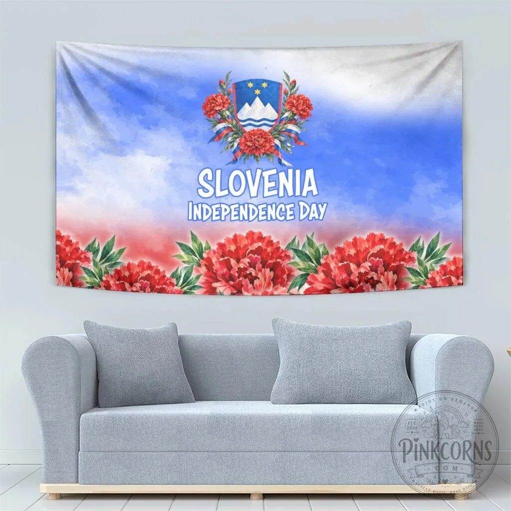 Slovenia Independence Day Tapestry White Lipizzaner Horse Red Carnation Emblem Patriotic Wall Hanging 9 Slovenia Independence Day Tapestry White Lipizzaner Horse Red Carnation Emblem Patriotic Wall Hanging