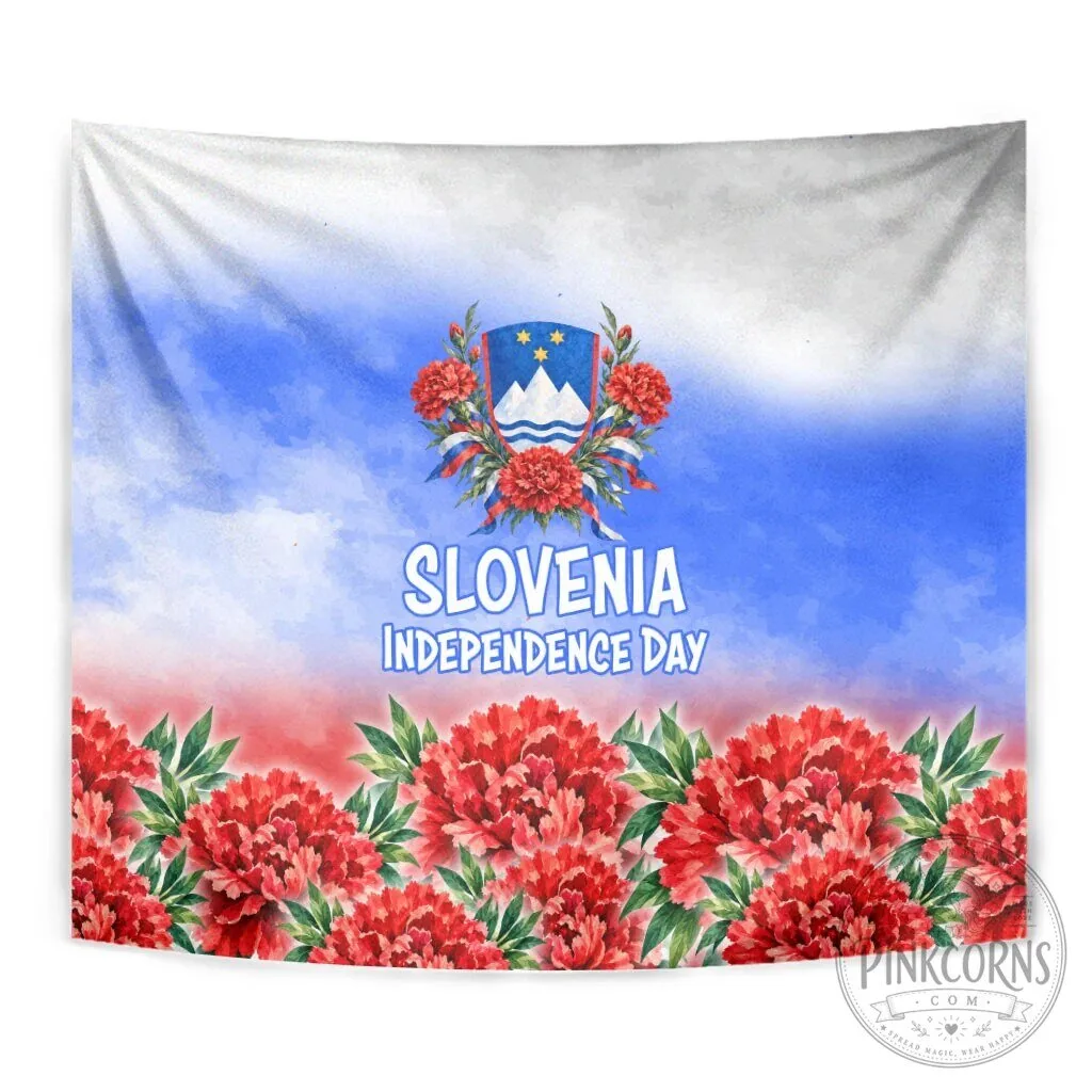 Slovenia Independence Day Tapestry White Lipizzaner Horse Red Carnation Emblem Patriotic Wall Hanging 11 Slovenia Independence Day Tapestry White Lipizzaner Horse Red Carnation Emblem Patriotic Wall Hanging