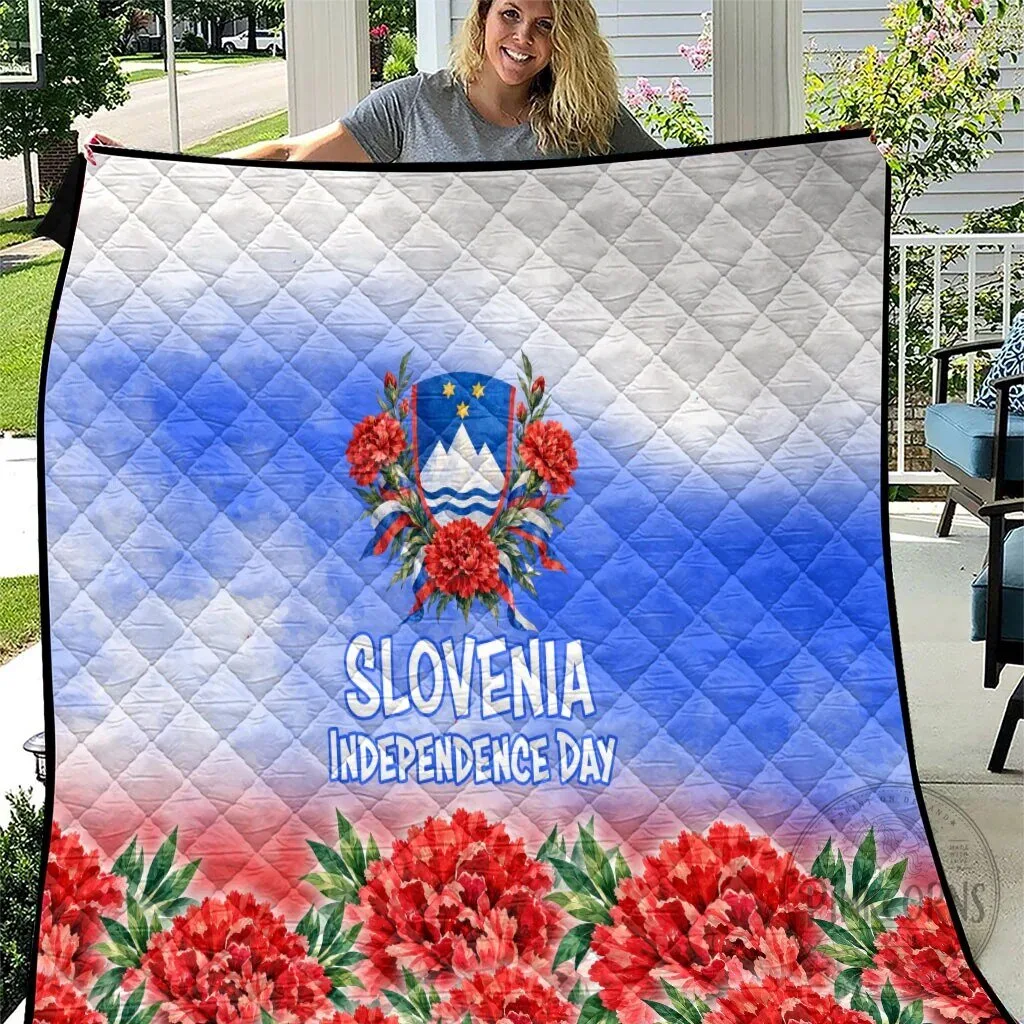 Slovenia Independence Day White Lipizzan Horse Red Carnation Emblem Quilt