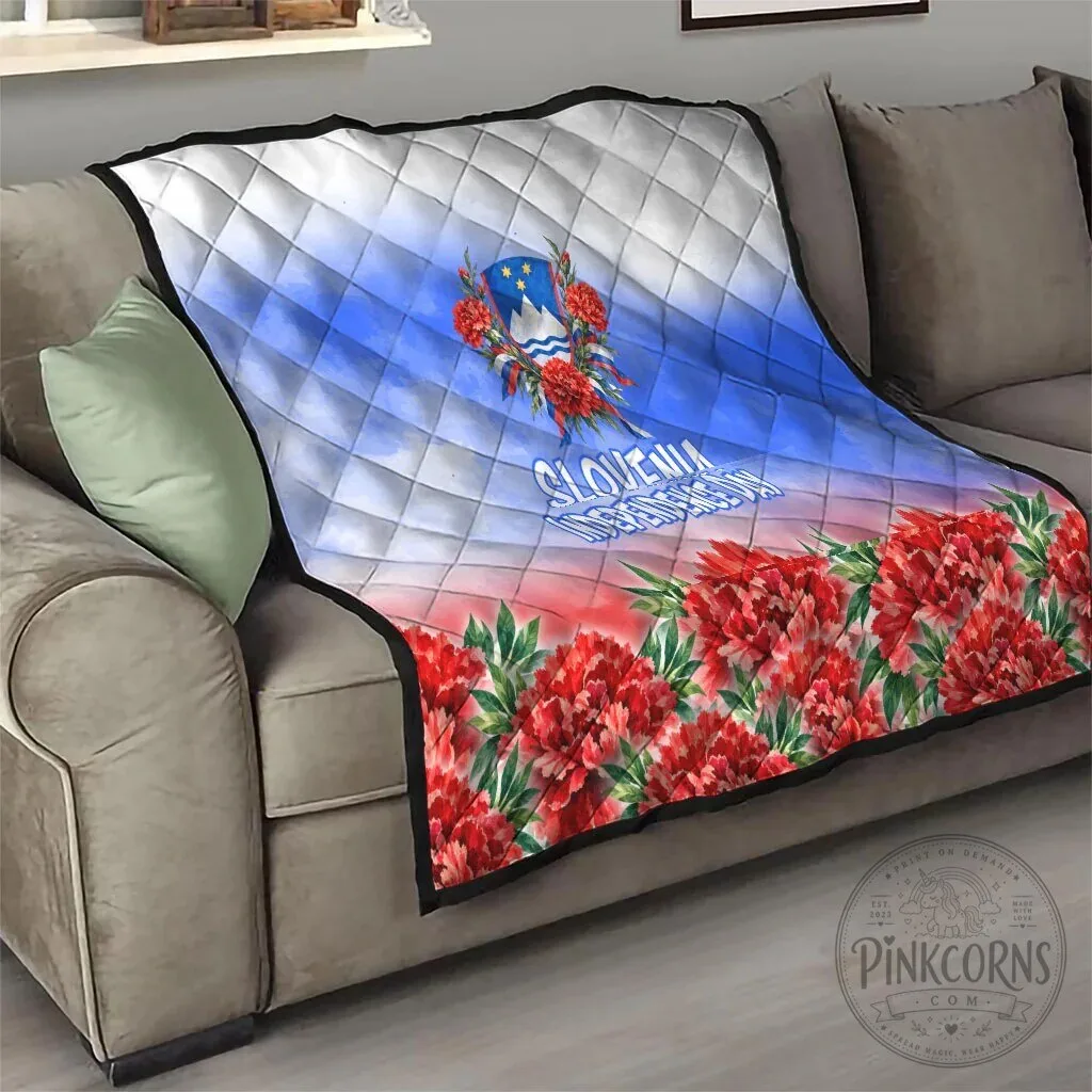 Slovenia Independence Day White Lipizzan Horse Red Carnation Emblem Quilt 16 Slovenia Independence Day White Lipizzan Horse Red Carnation Emblem Quilt