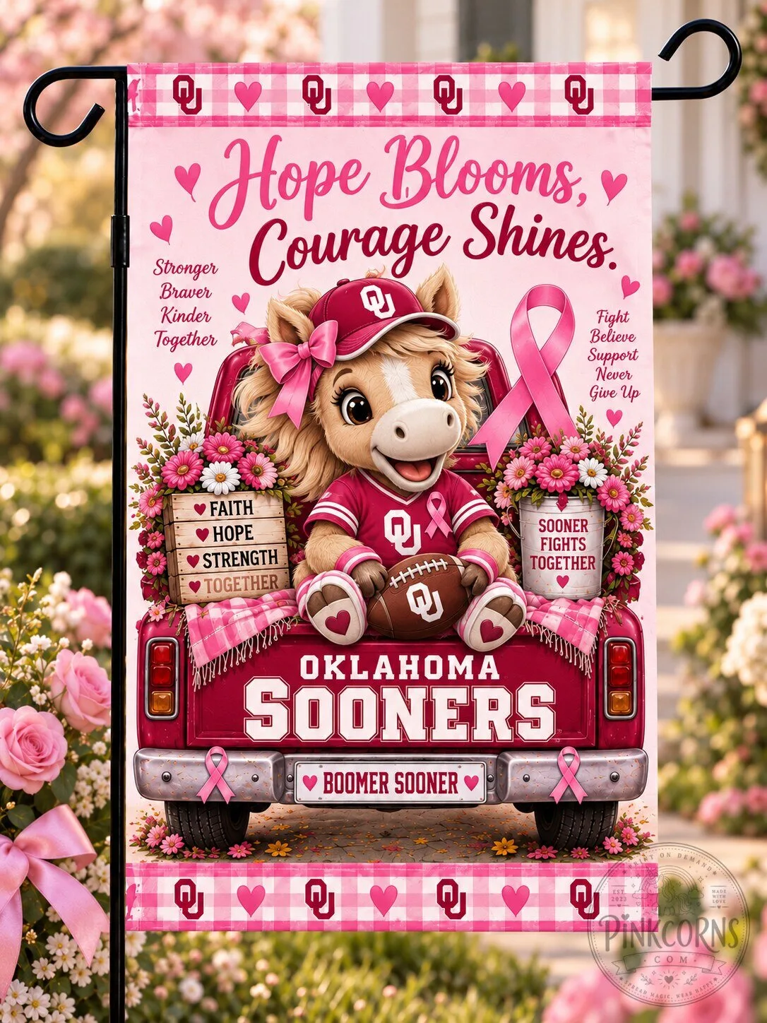 Oklahoma Sooners Breast Cancer Awareness Garden Flag 1 Oklahoma Sooners Breast Cancer Awareness Garden Flag