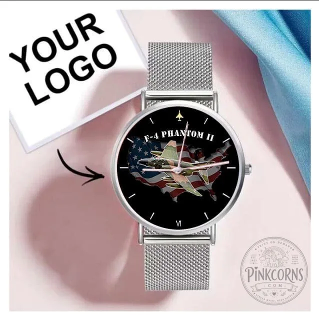 F-4 Phantom II Fighter Jet Military Aircraft United States Flag Watch