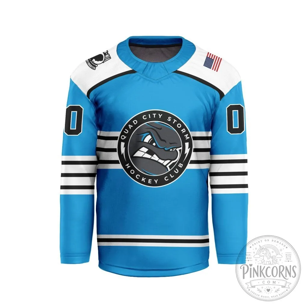 Quad City Storm Hockey Club Personalized Blue V-Neck Hockey Jersey