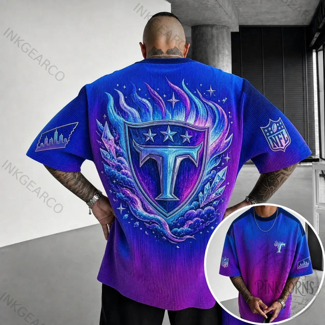 Tennessee Titans NFL Football Team Logo Blue Purple Gradient Short Sleeve T-Shirt 1 Tennessee Titans NFL Football Team Logo Blue Purple Gradient Short Sleeve T-Shirt