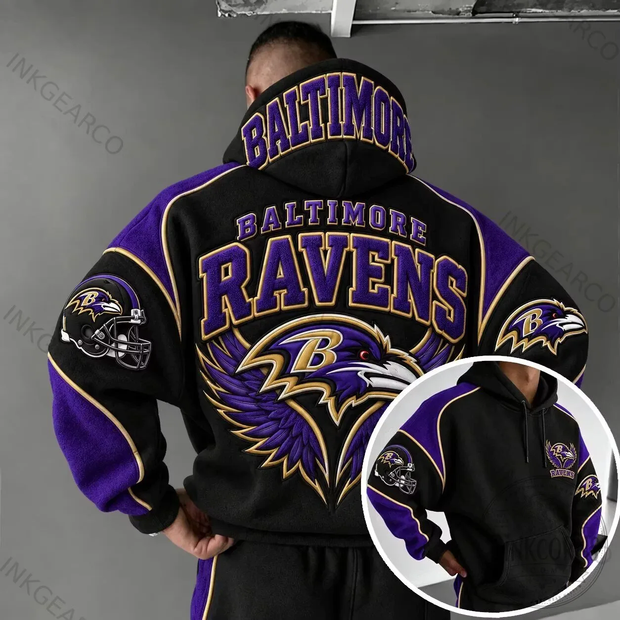 Black and Purple Hoodie Featuring Baltimore Ravens NFL Football Team Logo 5 Black and Purple Hoodie Featuring Baltimore Ravens NFL Football Team Logo
