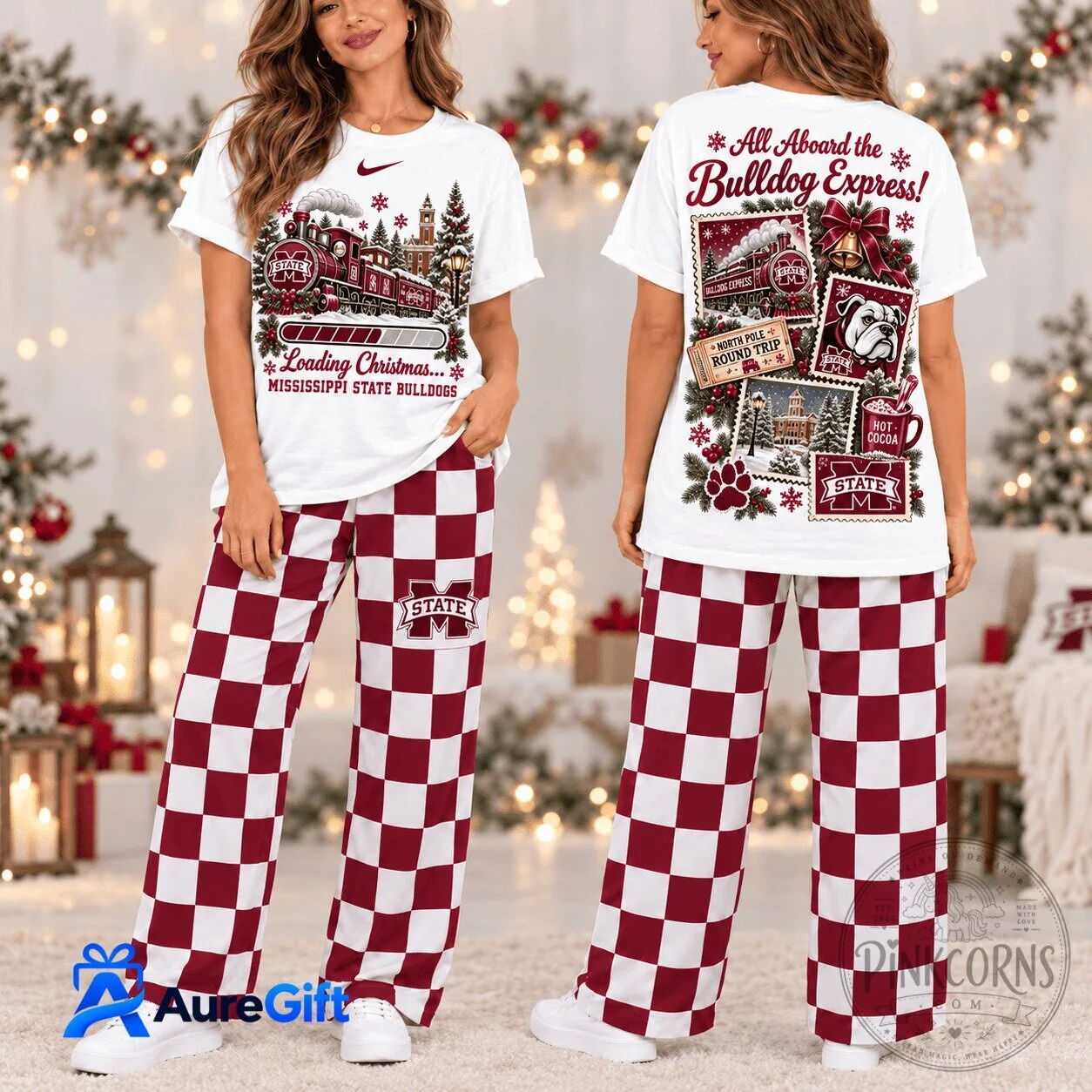 Mississippi State Bulldogs Christmas Train Holiday Pajamas Set