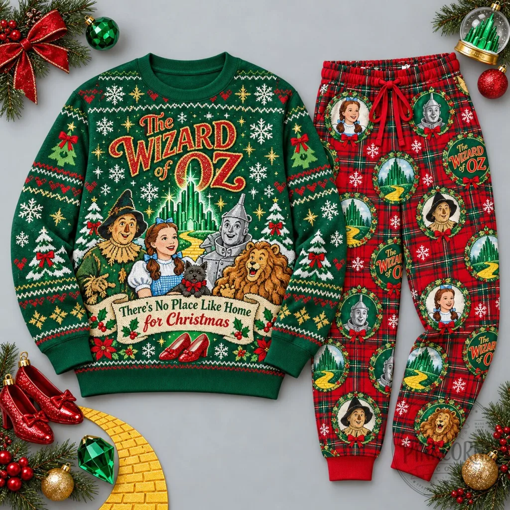 The Wizard of Oz Christmas Sweater and Plaid Jogger Pants Pajama Set The Wizard of Oz Christmas Sweater and Plaid Jogger Pants Pajama Set