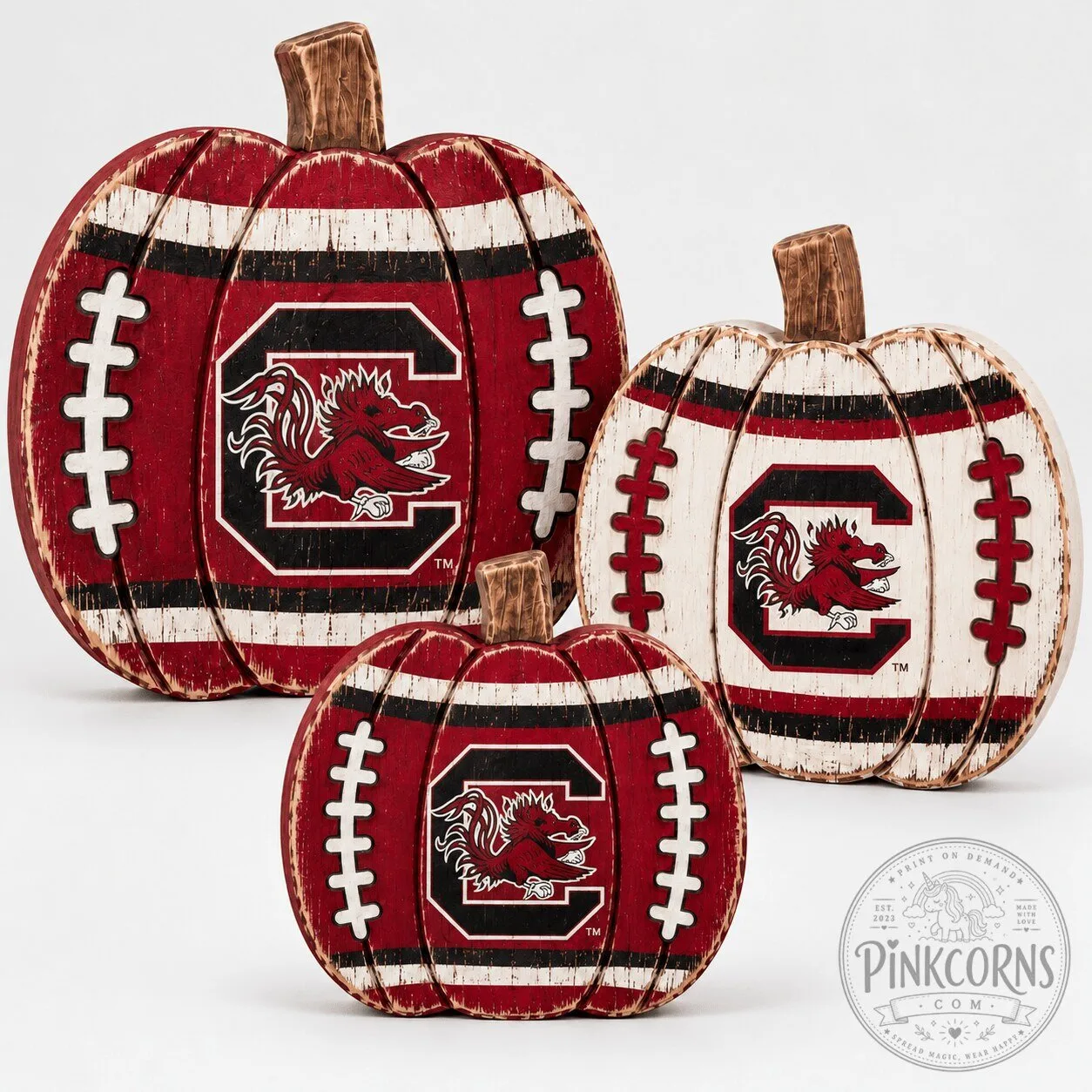 South Carolina Gamecocks Football Pumpkin Tiered Tray Wood Decor Set