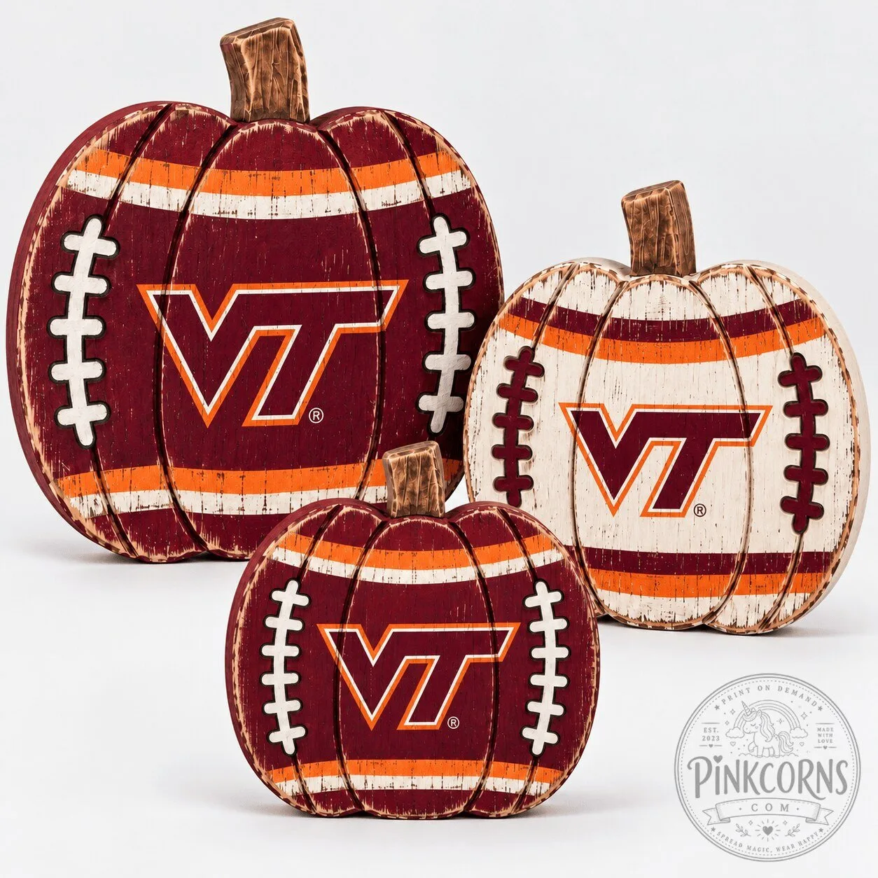 Virginia Tech Hokies Football Pumpkin Tiered Tray Wood Decor Set 13 Virginia Tech Hokies Football Pumpkin Tiered Tray Wood Decor Set