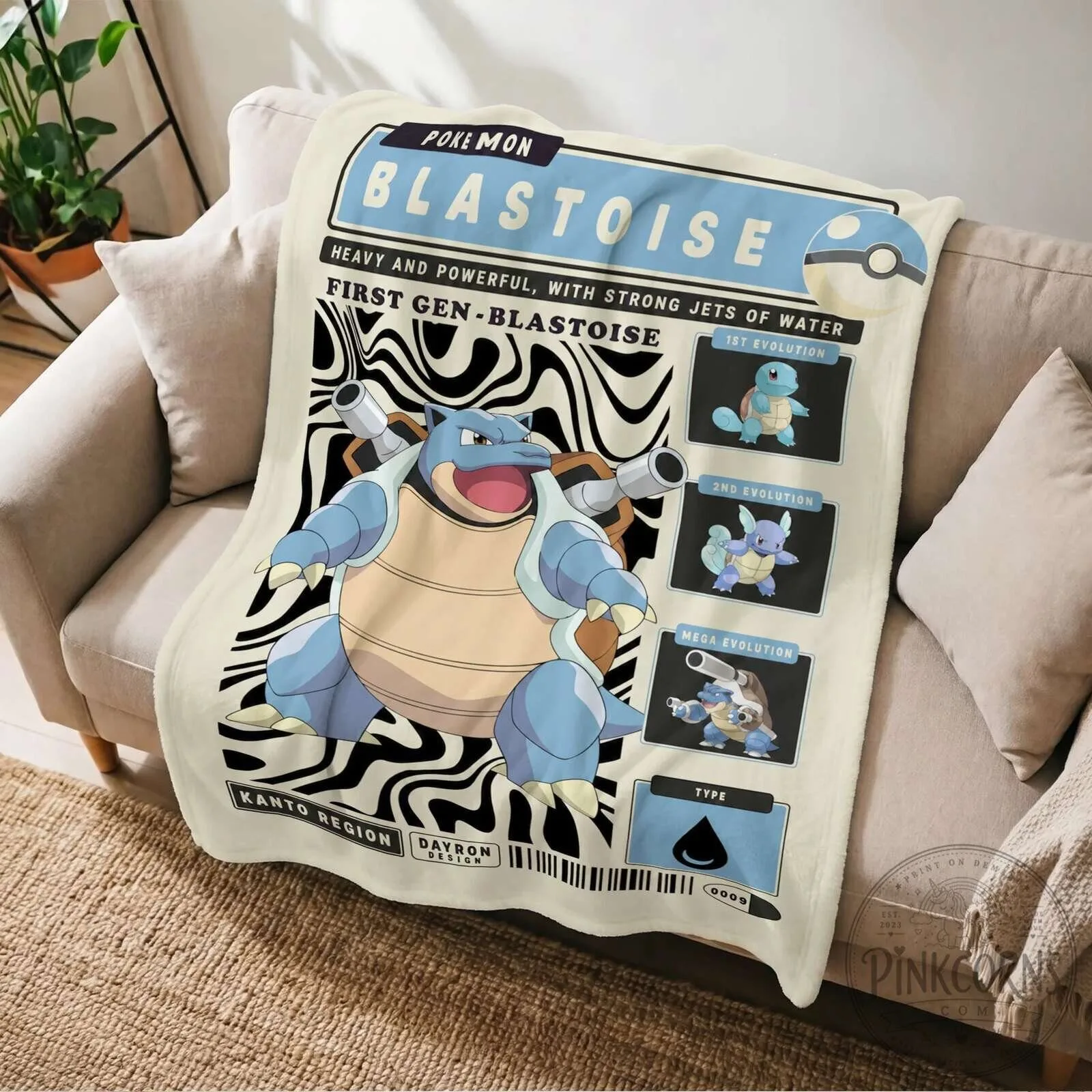 Pokemon Blastoise First Generation Heavy and Powerful Water Type Fleece Blanket