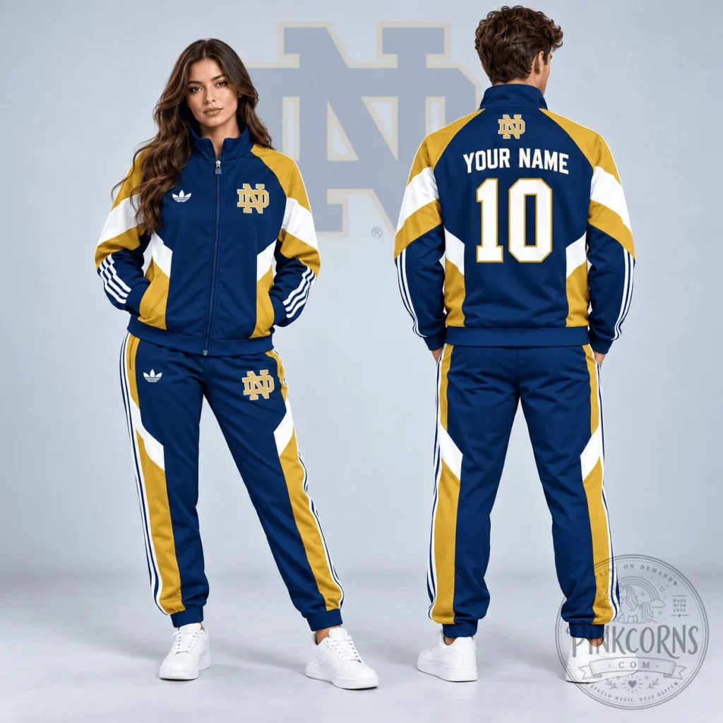 Notre Dame Fighting Irish Personalized Retro Colorblock Tracksuit Set Notre Dame Fighting Irish Personalized Retro Colorblock Tracksuit Set