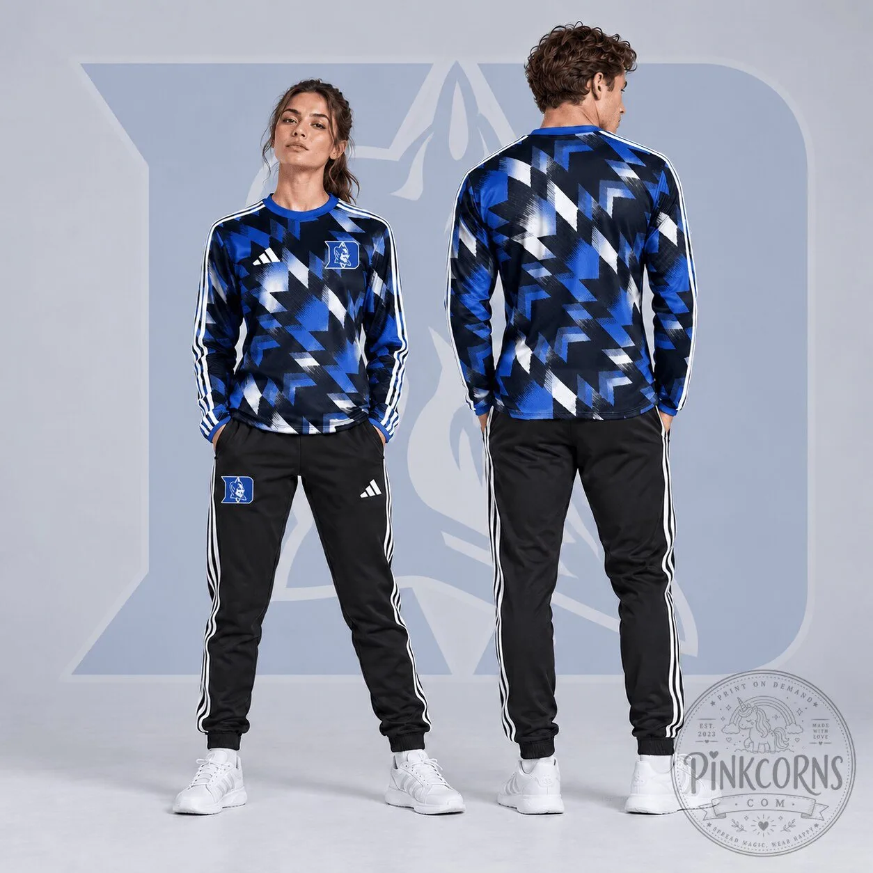 Duke Blue Devils Dynamic Geometric Pattern Long Sleeve Shirt
