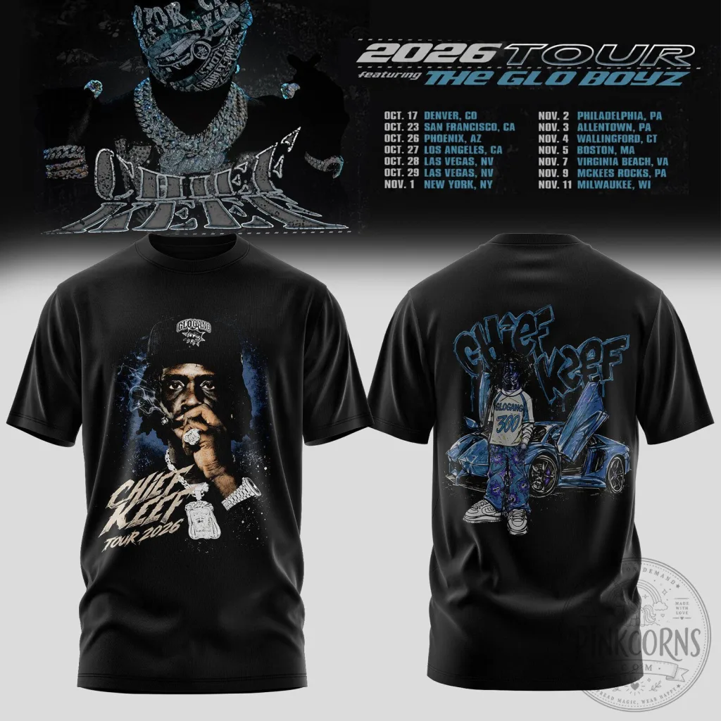 Chief Keef The Glo Boyz 2026 Tour Dates Concert Black Graphic T-Shirt Chief Keef The Glo Boyz 2026 Tour Dates Concert Black Graphic T-Shirt