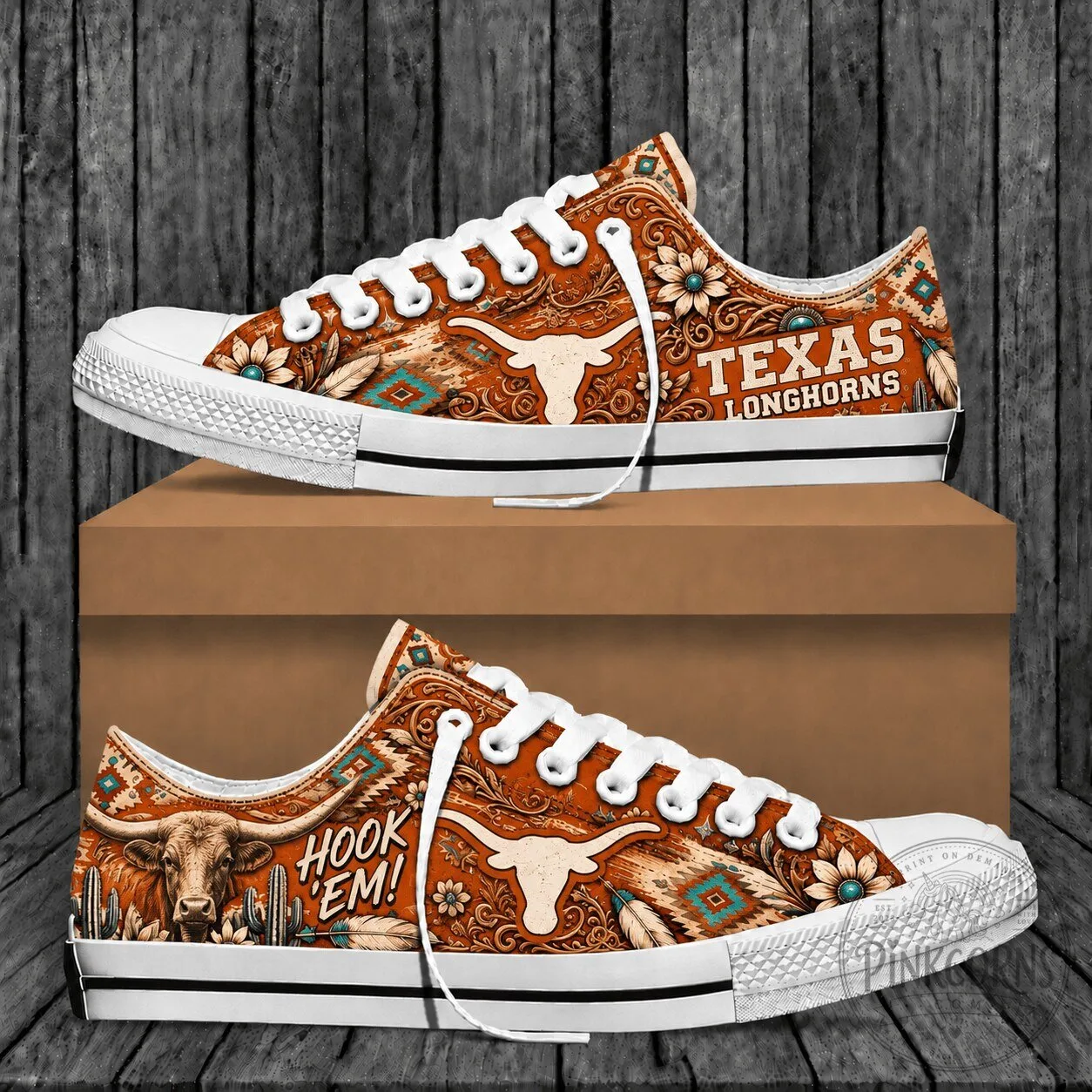 Texas Longhorns Western Boho Style Low Top Canvas Shoes