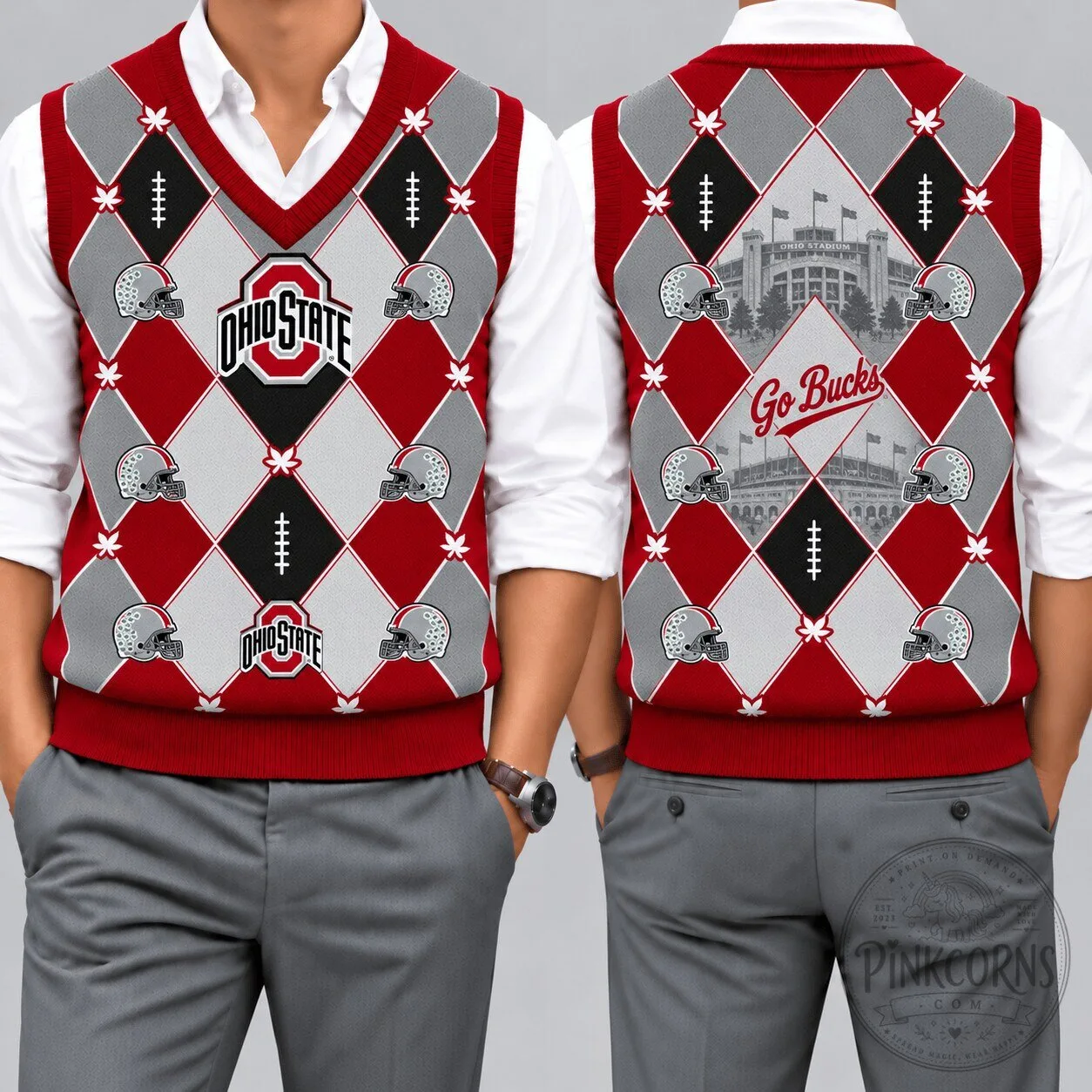 Ohio State Buckeyes Football Team Argyle Knit Vest