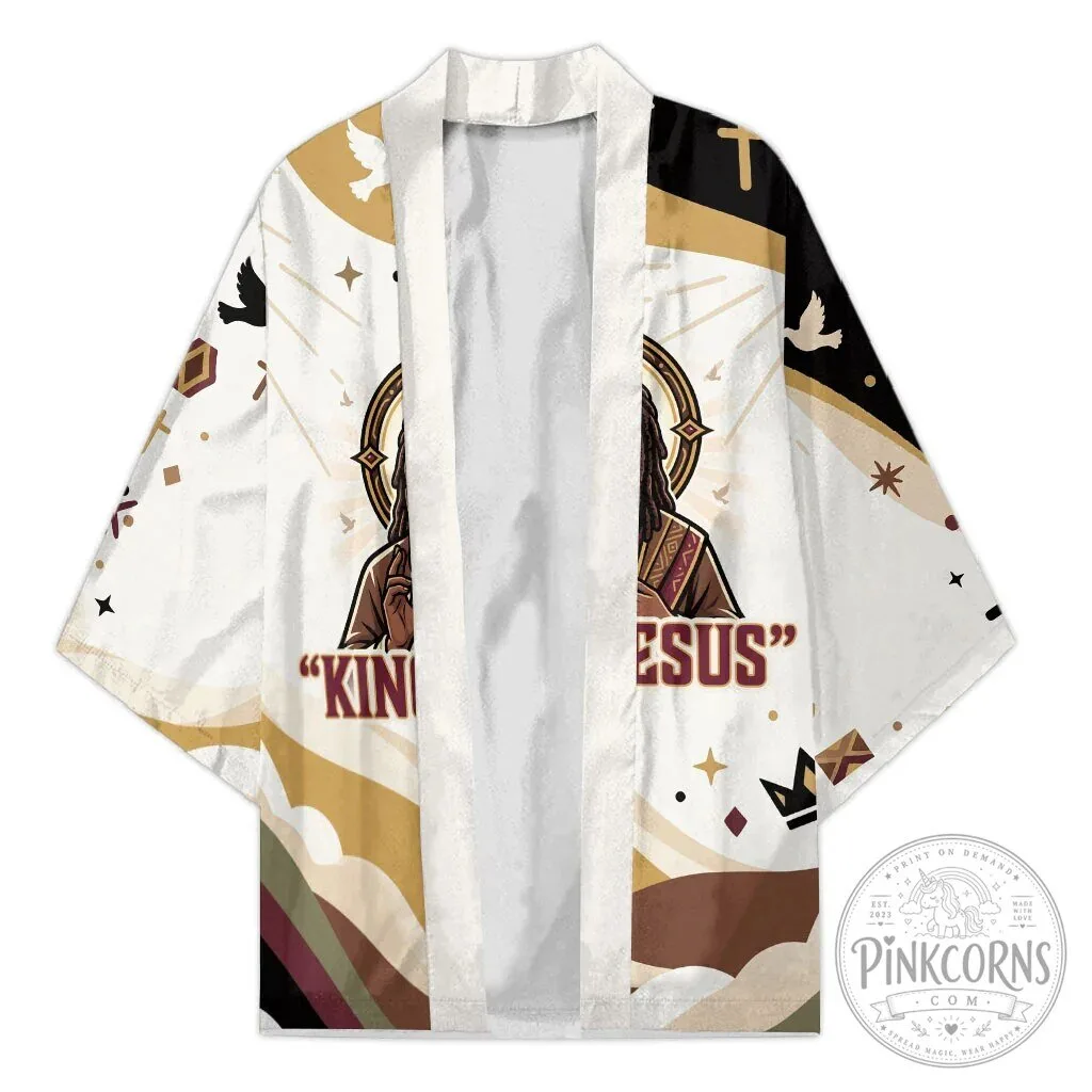 King Jesus African Black Christ Religious Christian Faith Holy Cross Dove Kimono