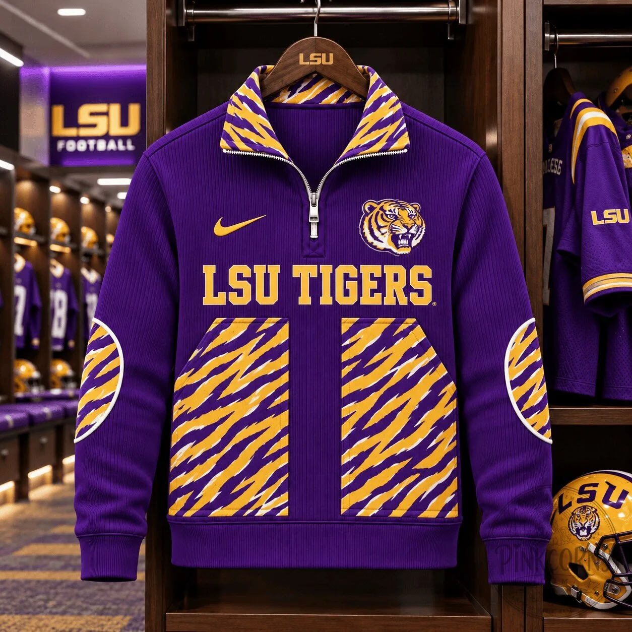 LSU Tigers Purple and Gold Striped Quarter-Zip Fleece Sweatshirt