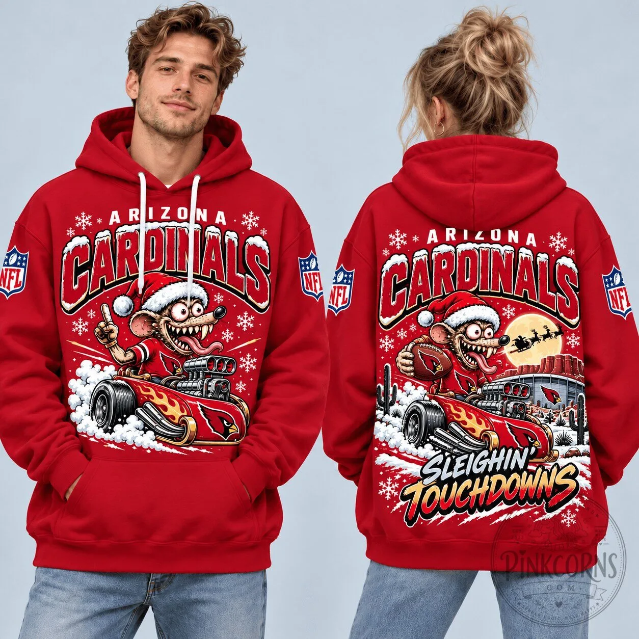 Arizona Cardinals Christmas Rat Fink Sleighin Touchdowns Hoodie