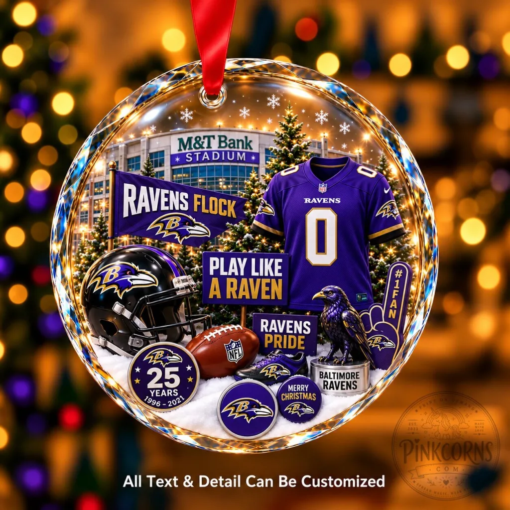 Baltimore Ravens NFL Christmas Personalized Circle Glass Ornament Baltimore Ravens NFL Christmas Personalized Circle Glass Ornament