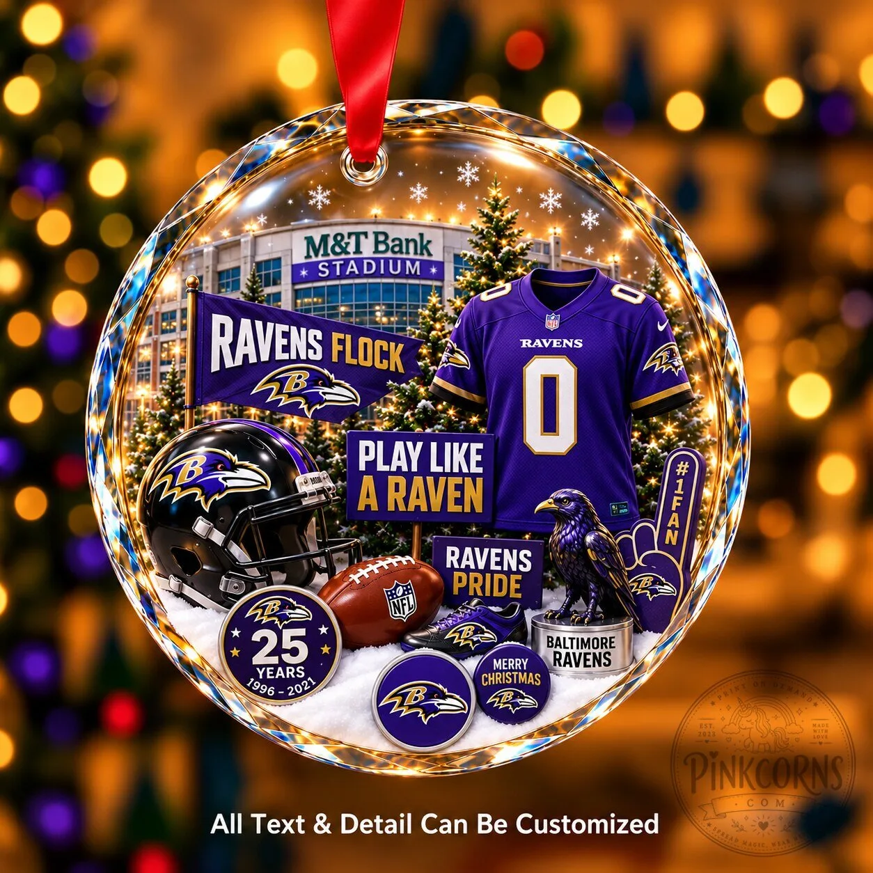 Baltimore Ravens NFL Christmas Personalized Circle Glass Ornament