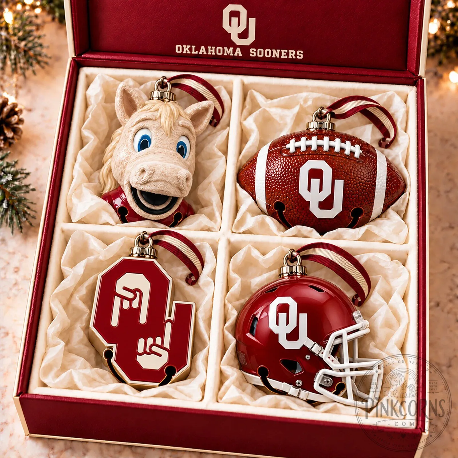 Oklahoma Sooners Football Team Christmas Tree Ornament Set