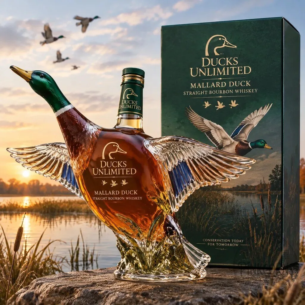 Ducks Unlimited Mallard Duck Straight Bourbon Whiskey Bottle 3 Ducks Unlimited Mallard Duck Straight Bourbon Whiskey Bottle