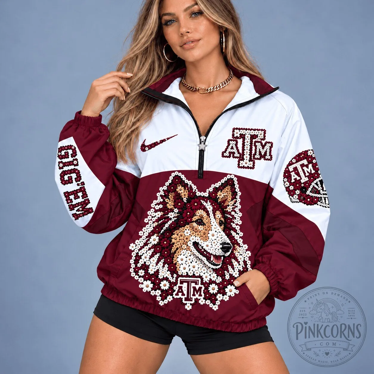 Texas A&M Aggies Floral Mascot Heritage Quarter-Zip Windbreaker Jacket 2 Texas A&M Aggies Floral Mascot Heritage Quarter-Zip Windbreaker Jacket