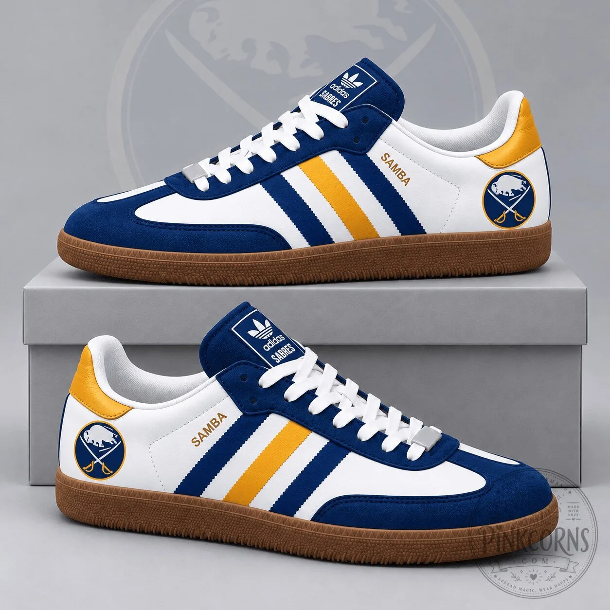 Buffalo Sabres NHL Hockey Team Logo White and Blue Samba Casual Shoes 1 Buffalo Sabres NHL Hockey Team Logo White and Blue Samba Casual Shoes