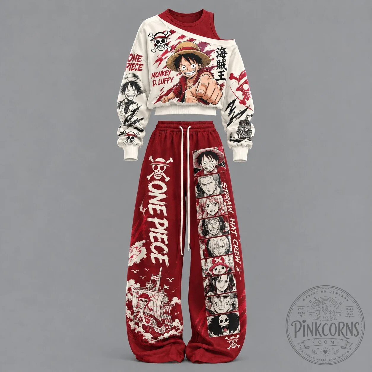 Women's Sweatshirt and Pants Set featuring One Piece Monkey D. Luffy and Straw Hat Crew 2 Women's Sweatshirt and Pants Set featuring One Piece Monkey D. Luffy and Straw Hat Crew