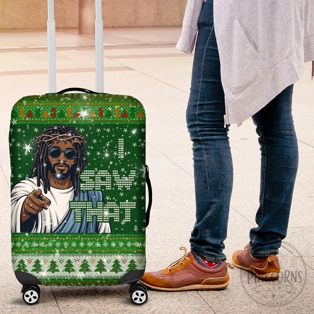 Black Jesus I Saw That Ugly Christmas Sweater Pattern Luggage Cover