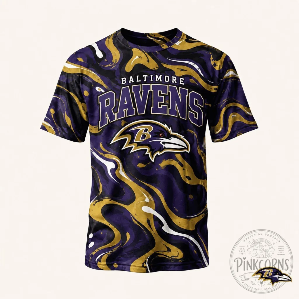 Baltimore Ravens NFL Fan Shirt, Hydro Swirl Design T-Shirt