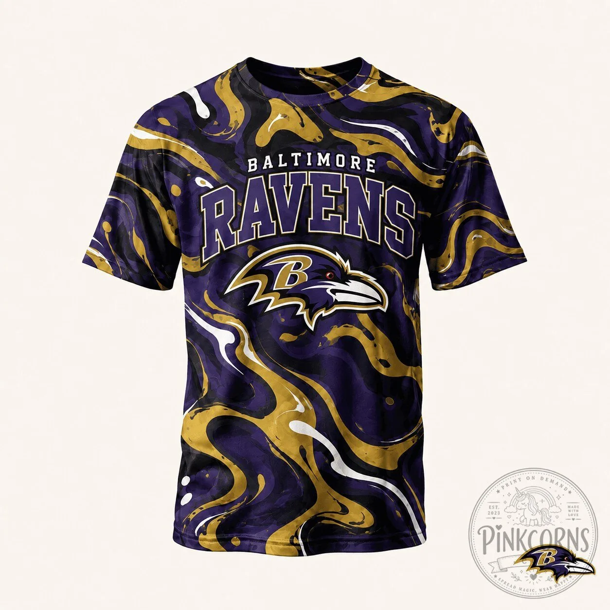 Baltimore Ravens NFL Fan Shirt, Hydro Swirl Design T-Shirt
