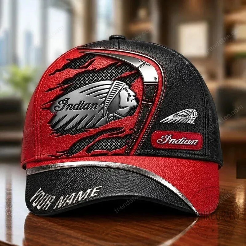 Indian Motorcycle Logo Custom Name Red and Black Baseball Cap Hat