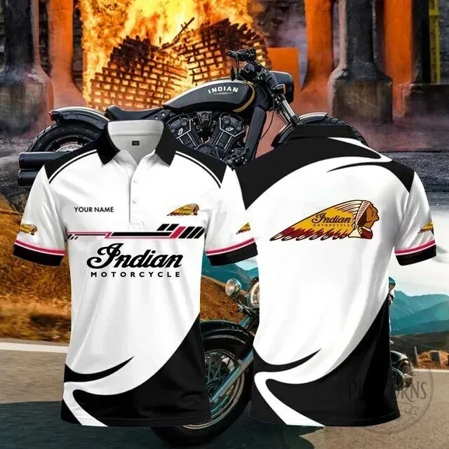 Indian Motorcycle Personalized Black and White Racing Polo Shirt