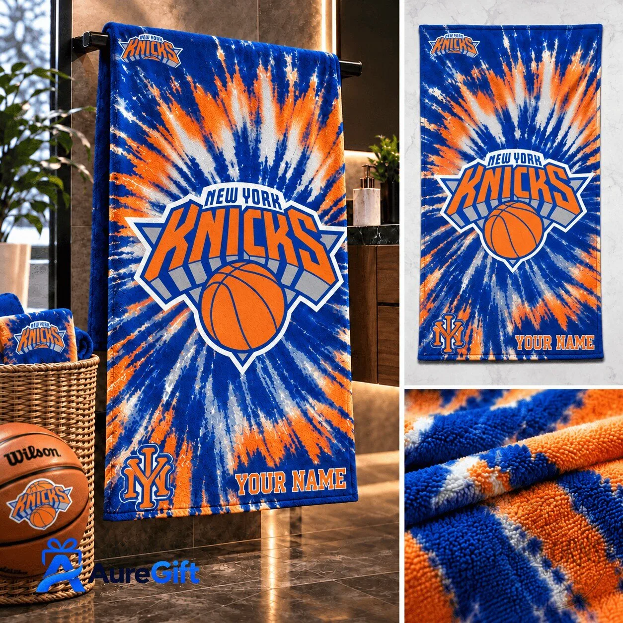 New York Knicks Basketball Tie Dye Personalized Bath Towel