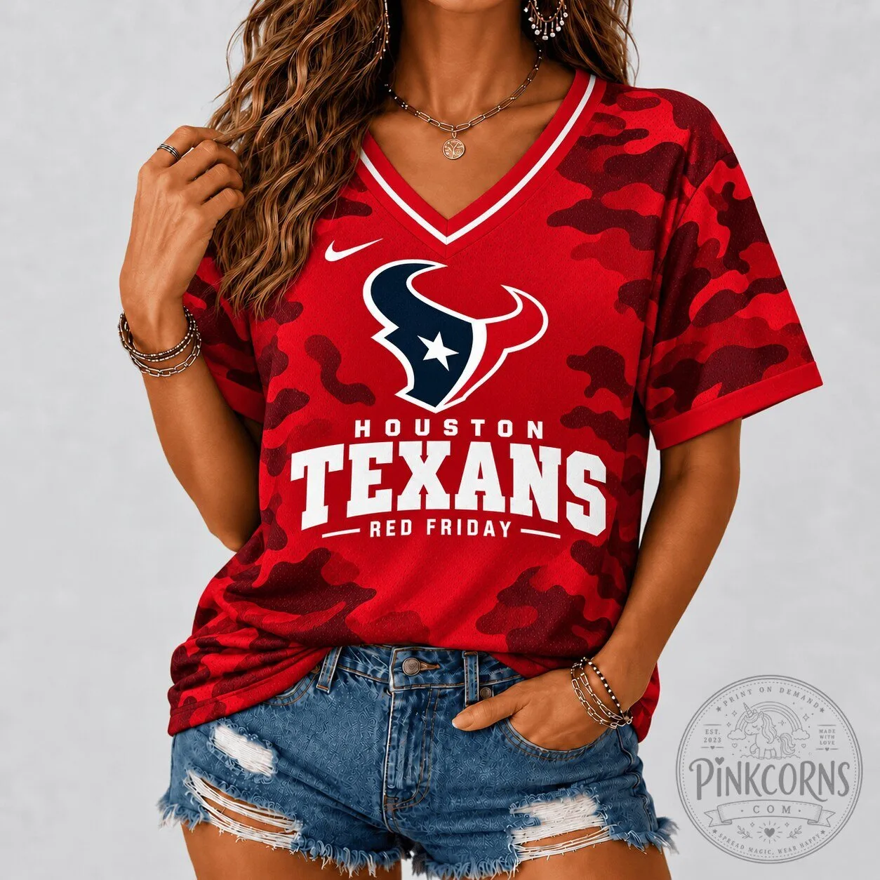 Houston Texans Red Friday Camouflage Pattern V-Neck Football Jersey