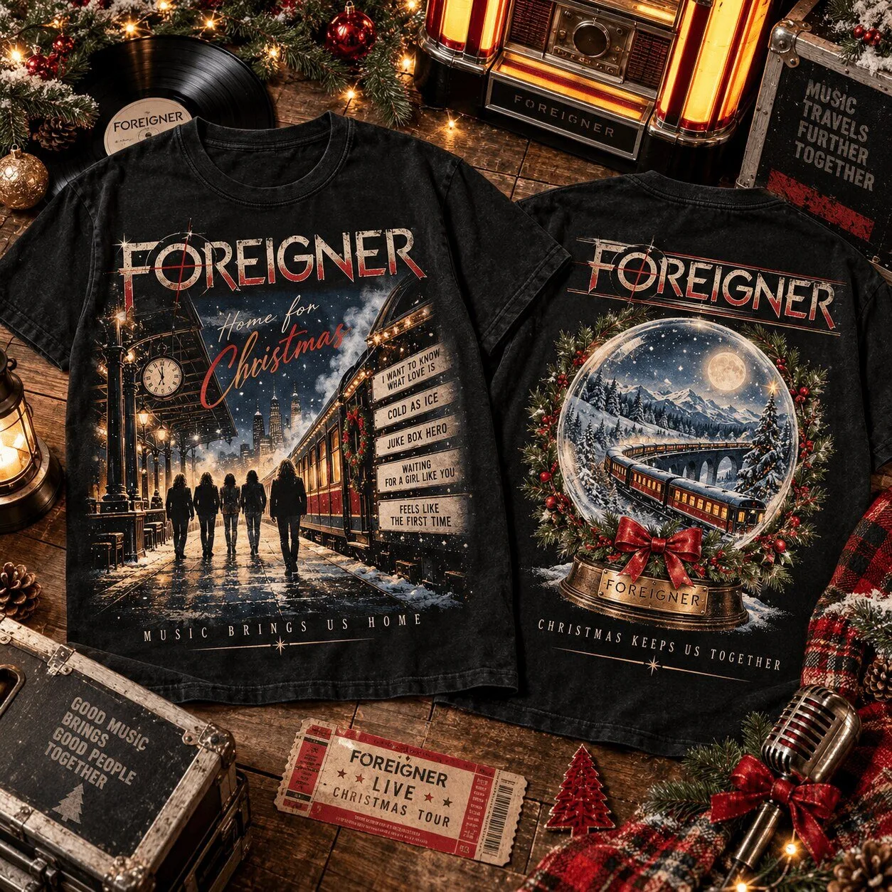 Tommy Hilfiger Michigan Wolverines Satin Varsity Jacket 4 Home for Christmas Train Ride T-Shirt by Foreigner