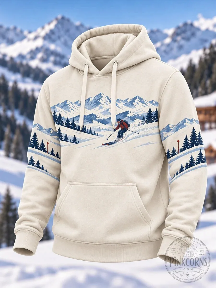 Skiing Mountain Landscape Winter Sports Adventure Hoodie for Men and Women 3 Skiing Mountain Landscape Winter Sports Adventure Hoodie for Men and Women
