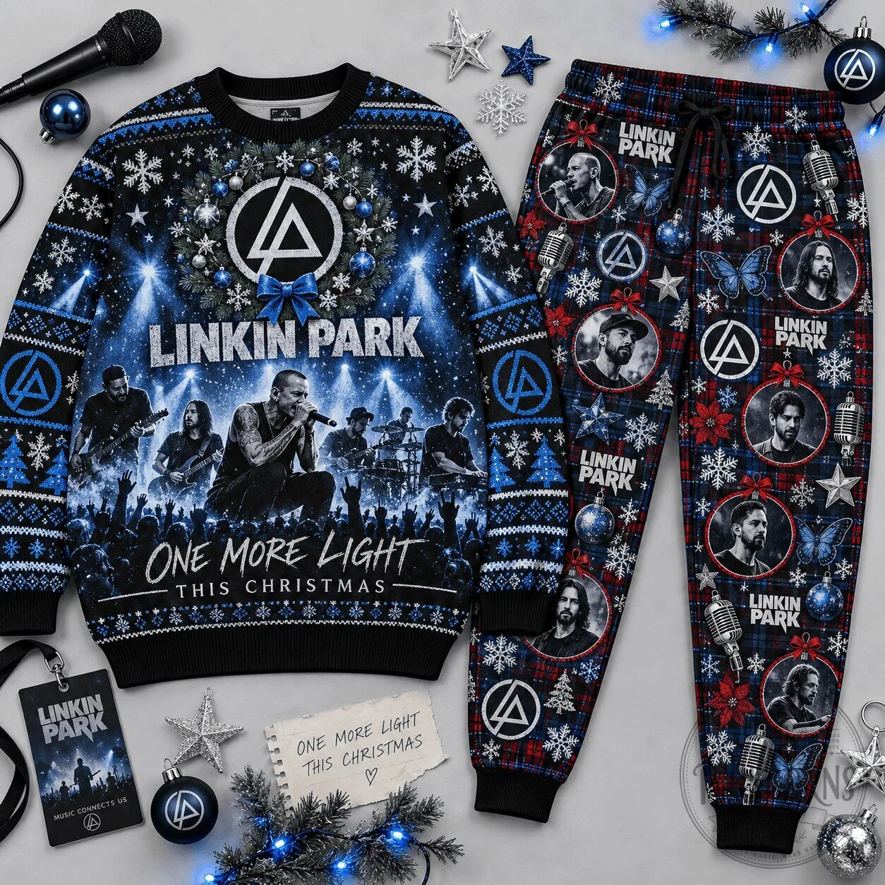 Linkin Park One More Light Christmas Ugly Sweater and Sweatpants Set 3 Linkin Park One More Light Christmas Ugly Sweater and Sweatpants Set
