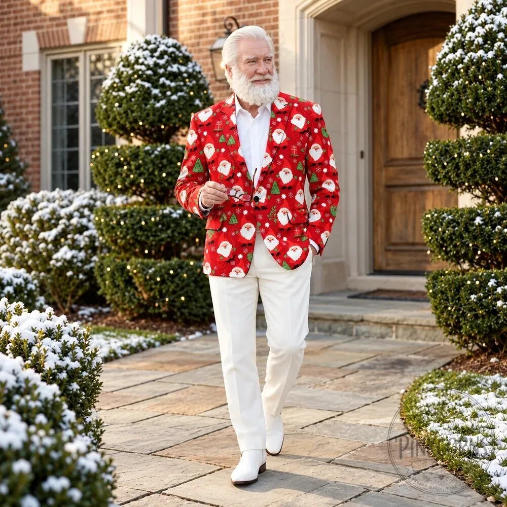 Festive Santa Claus Christmas Pattern Red Holiday Blazer Jacket 14 Festive Santa Claus Christmas Pattern Red Holiday Blazer Jacket