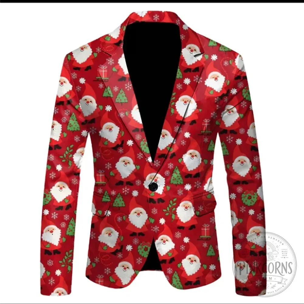 Festive Santa Claus Christmas Pattern Red Holiday Blazer Jacket 16 Festive Santa Claus Christmas Pattern Red Holiday Blazer Jacket