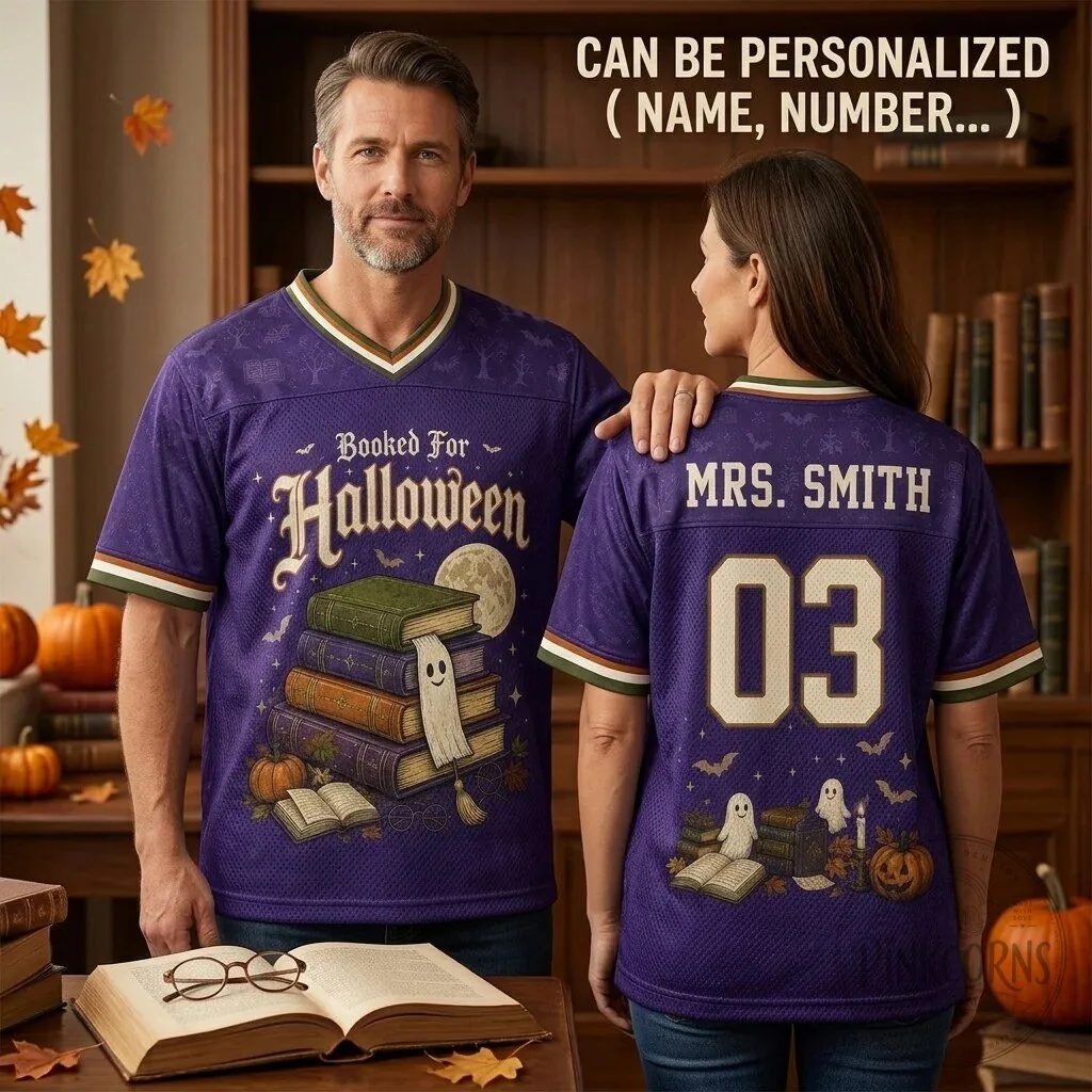 Booked For Halloween Librarian Teacher Spooky Football Jersey