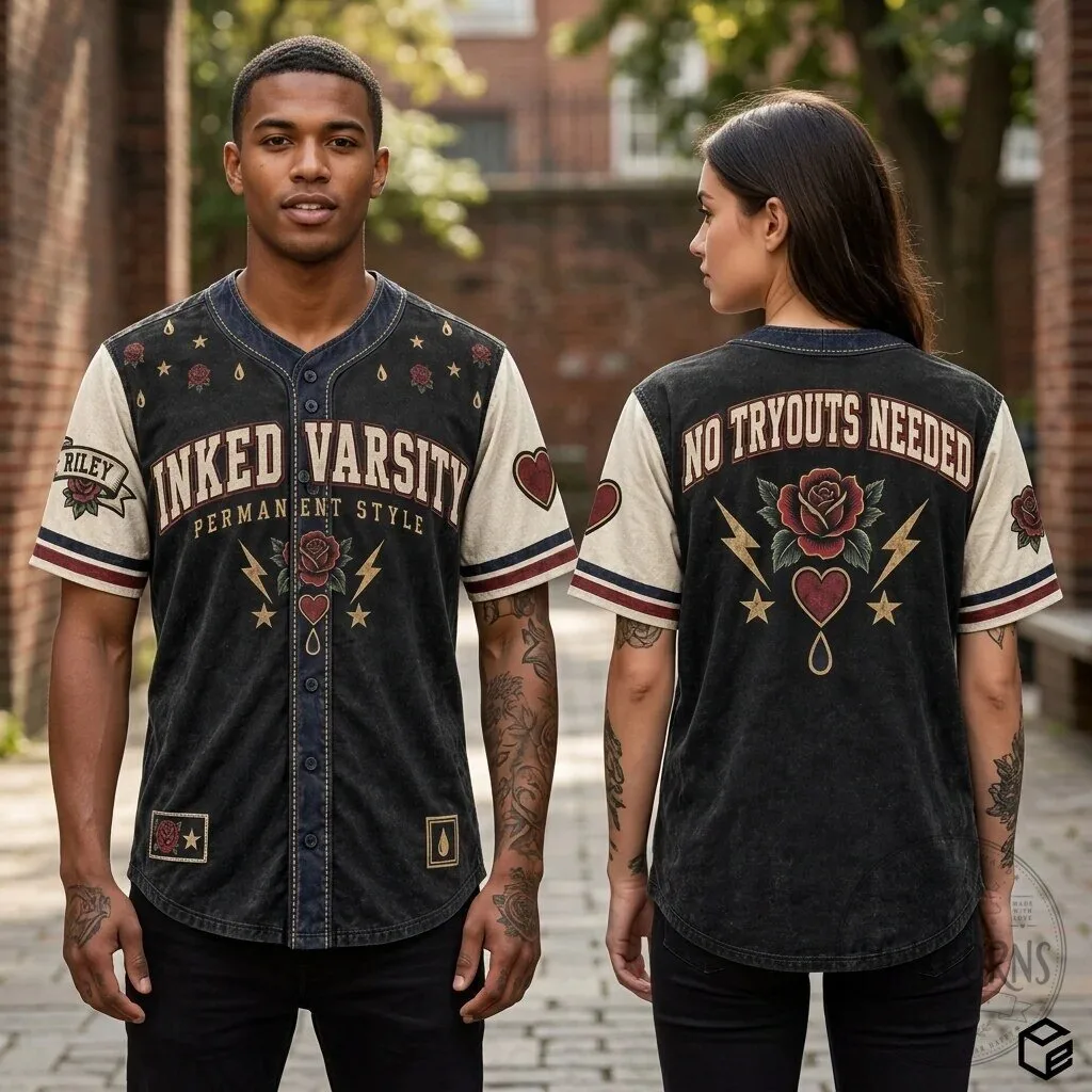 Inked Varsity Permanent Style Tattoo Art Baseball Jersey