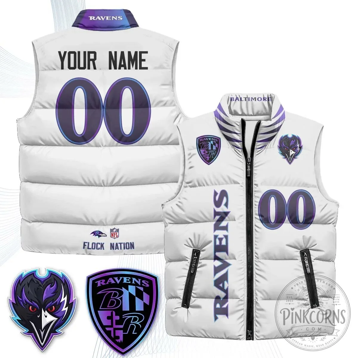 Baltimore Ravens NFL Custom Name and Number Puffer Vest 6 Baltimore Ravens NFL Custom Name and Number Puffer Vest